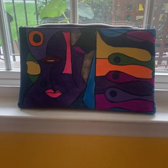 Hand painted Bag Crush clutch zip closure